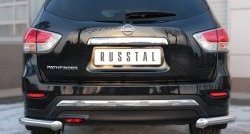 Защита заднего бампера (Ø63 мм уголки, нержавейка) SLITKOFF Nissan (Нисан) Pathfinder (Патфайндер)  R52 (2012-2017) R52 дорестайлинг