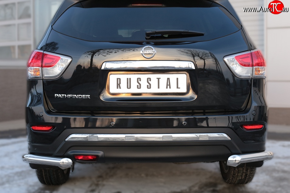 17 999 р. Защита заднего бампера (Ø63 мм уголки, нержавейка) SLITKOFF  Nissan Pathfinder  R52 (2012-2017) дорестайлинг  с доставкой в г. Владивосток