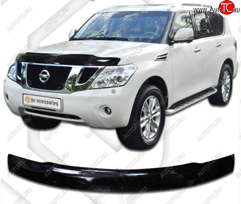 2 499 р. Дефлектор капота CA-Plastic  Nissan Patrol  6 (2010-2017) Y62 дорестайлинг, Y62 рестайлинг (Classic черный, Без надписи)  с доставкой в г. Владивосток