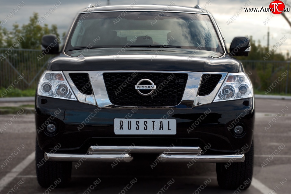 16 849 р. Защита переднего бампера (2 трубы Ø42 мм, нержавейка) SLITKOFF  Nissan Patrol  6 (2010-2014) Y62 дорестайлинг  с доставкой в г. Владивосток