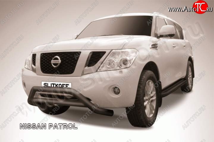 39 199 р. Кенгурятник d76 низкий широкий с перемычкой  Nissan Patrol  6 (2010-2014) Y62 дорестайлинг (Цвет: серебристый)  с доставкой в г. Владивосток