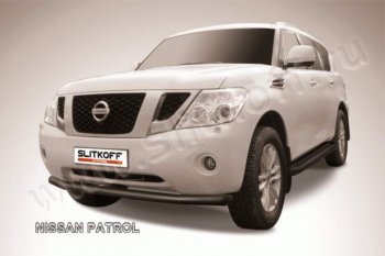 12 649 р. Защита переднего бампер Slitkoff  Nissan Patrol  6 (2010-2014) Y62 дорестайлинг (Цвет: серебристый)  с доставкой в г. Владивосток. Увеличить фотографию 1