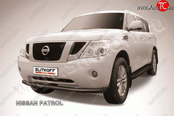 12 649 р. Защита переднего бампер Slitkoff  Nissan Patrol  6 (2010-2014) Y62 дорестайлинг (Цвет: серебристый)  с доставкой в г. Владивосток