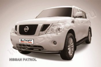 18 849 р. Защита переднего бампер Slitkoff  Nissan Patrol  6 (2010-2014) Y62 дорестайлинг (Цвет: серебристый)  с доставкой в г. Владивосток. Увеличить фотографию 1