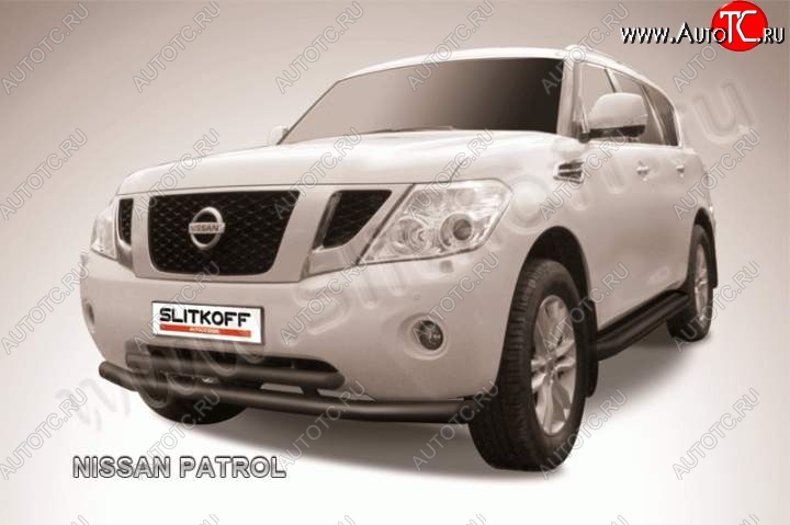 18 849 р. Защита переднего бампер Slitkoff  Nissan Patrol  6 (2010-2014) Y62 дорестайлинг (Цвет: серебристый)  с доставкой в г. Владивосток