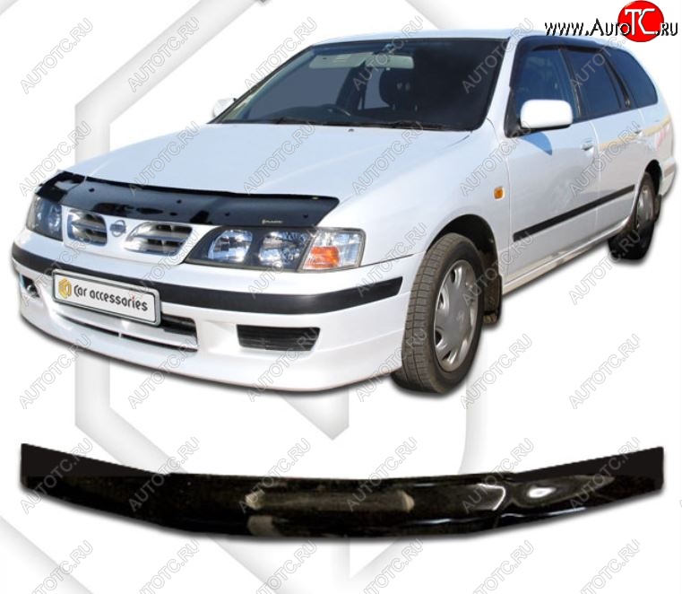 1 899 р. Дефлектор капота CA-Plastiс  Nissan Primera  седан (1995-2000) P11 дорестайлинг (Classic черный, Без надписи)  с доставкой в г. Владивосток