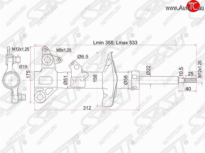 4 199 р. Правый амортизатор передний SAT  Nissan Primera ( 3 седан,  3 универсал) (2001-2008) P12, P12  с доставкой в г. Владивосток