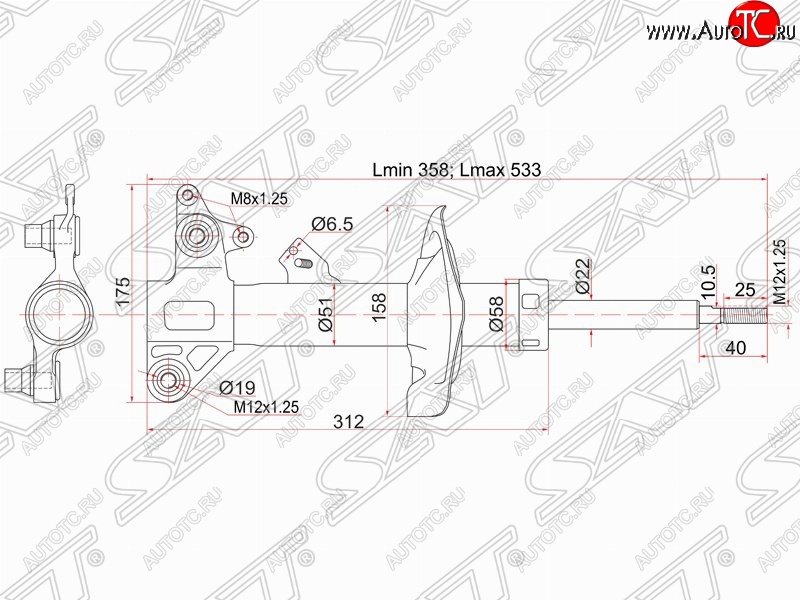 4 199 р. Левый амортизатор передний SAT Nissan Primera 3 седан P12 (2001-2008)  с доставкой в г. Владивосток