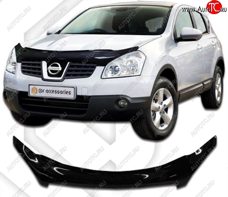 2 399 р. Дефлектор капота CA-Plastiс  Nissan Qashqai  1 (2007-2010) дорестайлинг (Classic черный, Без надписи)  с доставкой в г. Владивосток