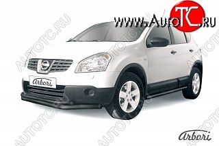 7 703 р. Защита переднего бампера Arbori (черная, 2 трубы d57 и 42 mm) Nissan Qashqai 1 дорестайлинг (2007-2010)  с доставкой в г. Владивосток