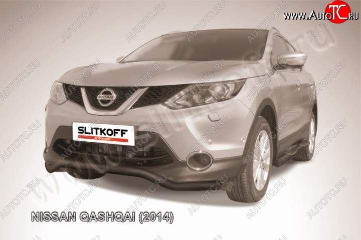 9 649 р. Защита переднего бампер Slitkoff  Nissan Qashqai  2 (2013-2019) J11 дорестайлинг (Цвет: серебристый)  с доставкой в г. Владивосток