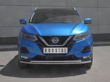 Защита переднего бампера (2 трубы Ø42 мм, нержавейка) SLITKOFF Nissan Qashqai 2 J11 рестайлинг (2017-2022)