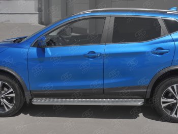 24 649 р. Порожки для ног SLITKOFF (Ø42 мм)  Nissan Qashqai  2 (2017-2022) J11 рестайлинг (Лист алюминиевый, труба - нержавейка)  с доставкой в г. Владивосток. Увеличить фотографию 2