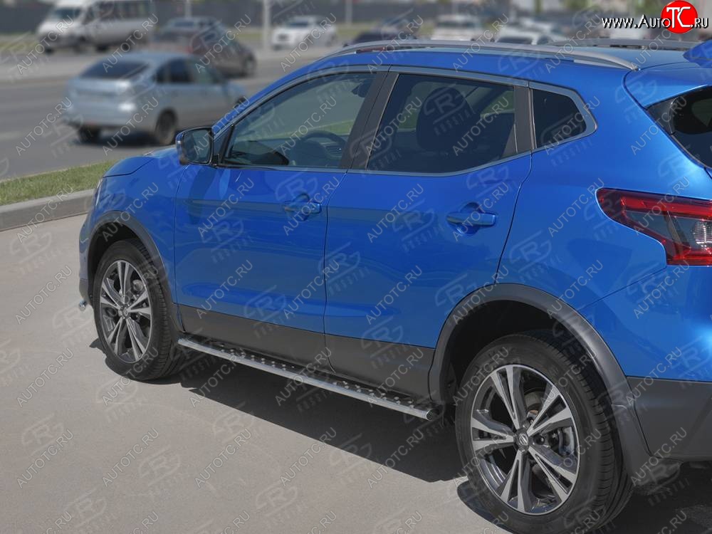 21 749 р. Защита порогов (Ø75x42 мм с проступью, нержавейка) Russtal Nissan Qashqai 2 J11 рестайлинг (2017-2022)  с доставкой в г. Владивосток