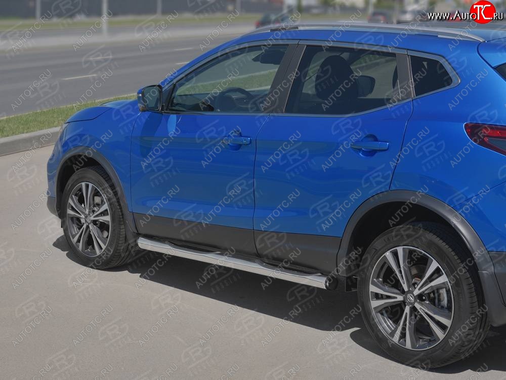 24 999 р. Защита порогов (Ø76 мм с проступью, нержавейка) SLITKOFF  Nissan Qashqai  2 (2017-2022) J11 рестайлинг (С пластиковыми заглушками на торцах)  с доставкой в г. Владивосток