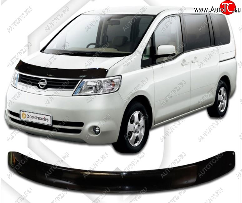 2 099 р. Дефлектор капота CA-Plastiс  Nissan Serena  3 (2005-2010) (Classic черный, Без надписи)  с доставкой в г. Владивосток