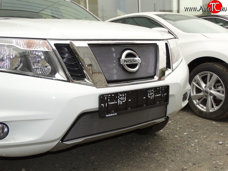 1 599 р. Сетка в решетку радиатора Russtal  Nissan Terrano  D10 (2013-2022) дорестайлинг, рестайлинг (хром)  с доставкой в г. Владивосток