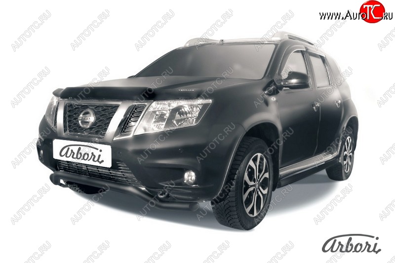 5 939 р. Защита переднего бампера Arbori (волна, черная, 1 труба d57 mm). Nissan Terrano D10 дорестайлинг (2013-2016)  с доставкой в г. Владивосток