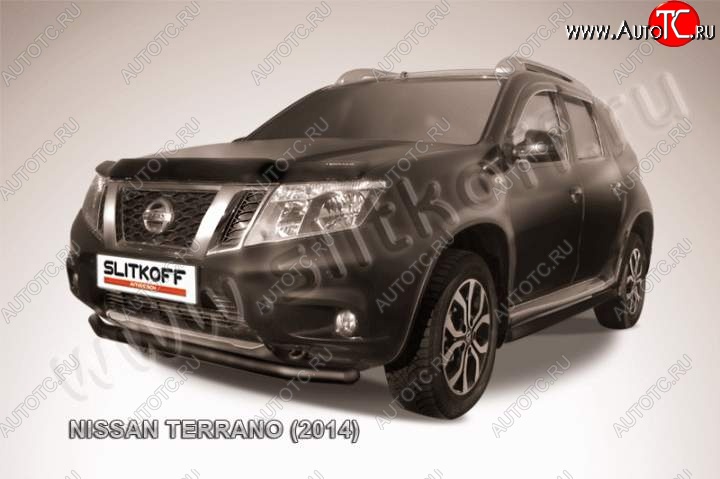 6 799 р. Защита переднего бампер Slitkoff  Nissan Terrano  D10 (2013-2022) дорестайлинг, рестайлинг (Цвет: серебристый)  с доставкой в г. Владивосток