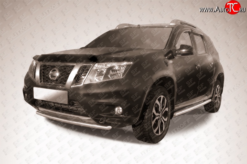 9 849 р. Одинарная защита переднего бампера диаметром 42 мм Slitkoff  Nissan Terrano  D10 (2013-2022) дорестайлинг, рестайлинг (Цвет: нержавеющая полированная сталь)  с доставкой в г. Владивосток