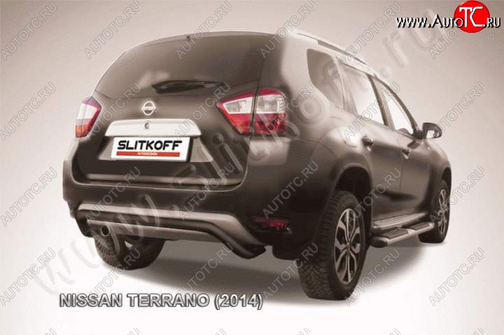 6 349 р. Защита задняя Slitkoff Nissan Terrano D10 дорестайлинг (2013-2016) (Цвет: серебристый)  с доставкой в г. Владивосток