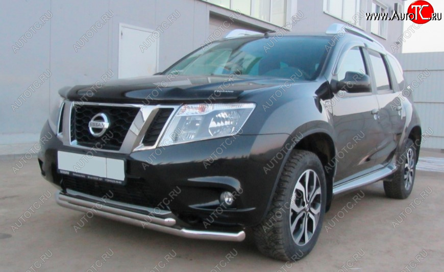 11 199 р. Защита переднего бампера Slitkoff (Ø 57+Ø 42, двойная).  Nissan Terrano  D10 (2013-2022) дорестайлинг, рестайлинг (Нержавеющая сталь)  с доставкой в г. Владивосток