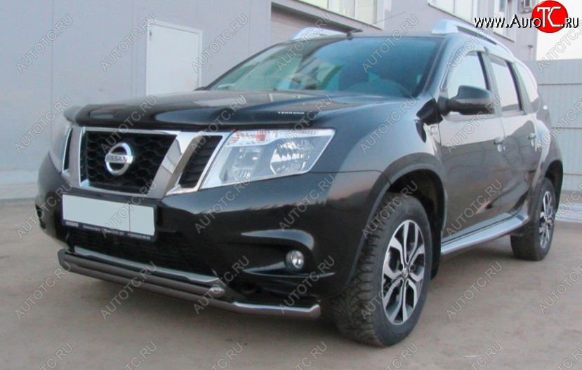 7 849 р. Защита переднего бампера Slitkoff (Ø 57+Ø 42, двойная).  Nissan Terrano  D10 (2013-2016) дорестайлинг (Сталь с полимерным покрытием. Цвет: черный)  с доставкой в г. Владивосток