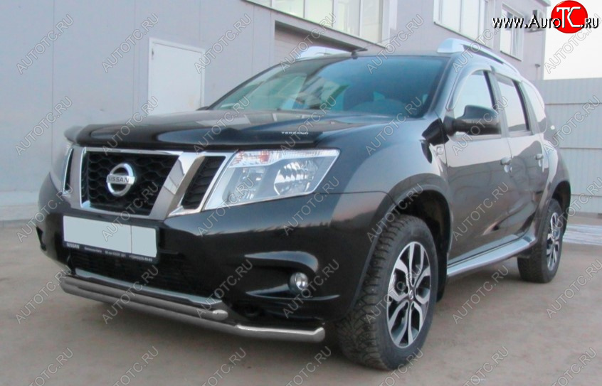 7 849 р. Защита переднего бампера Slitkoff (Ø 57+Ø 42, двойная).  Nissan Terrano  D10 (2013-2016) дорестайлинг (Сталь с полимерным покрытием. Цвет: серебристый)  с доставкой в г. Владивосток