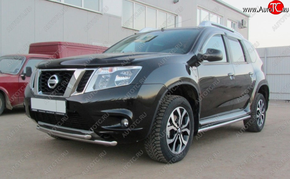 9 549 р. Защита переднего бампера Slitkoff (Ø 42+Ø 42, двойная).  Nissan Terrano  D10 (2013-2022) дорестайлинг, рестайлинг (Нержавеющая сталь)  с доставкой в г. Владивосток