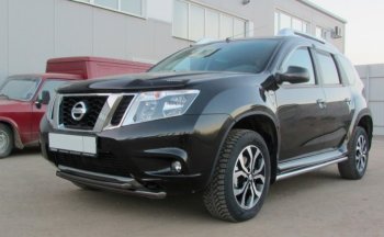 6 599 р. Защита переднего бампера Slitkoff (Ø 42+Ø 42, двойная). Nissan Terrano D10 дорестайлинг (2013-2016) (Сталь с полимерным покрытием. Цвет: черный)  с доставкой в г. Владивосток. Увеличить фотографию 1