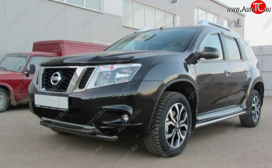 6 599 р. Защита переднего бампера Slitkoff (Ø 42+Ø 42, двойная). Nissan Terrano D10 дорестайлинг (2013-2016) (Сталь с полимерным покрытием. Цвет: черный)  с доставкой в г. Владивосток