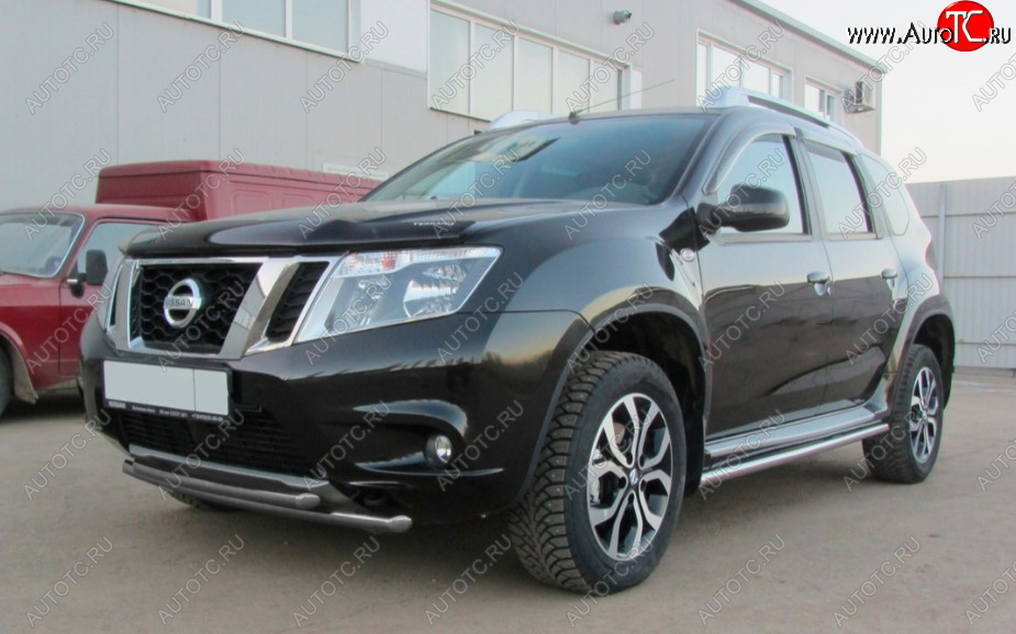 7 299 р. Защита переднего бампера Slitkoff (Ø 42+Ø 42, двойная).  Nissan Terrano  D10 (2013-2016) дорестайлинг (Сталь с полимерным покрытием. Цвет: серебристый)  с доставкой в г. Владивосток