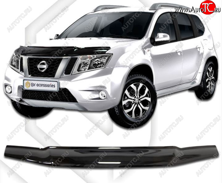 2 189 р. Дефлектор капота CA-Plastiс  Nissan Terrano  D10 (2013-2022) дорестайлинг, рестайлинг (Classic черный, Без надписи)  с доставкой в г. Владивосток