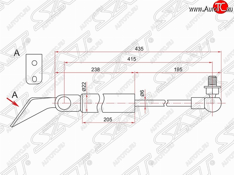 1 039 р. Правый газовый упор крышки багажника SAT  Nissan Tiida  1 хэтчбэк (2004-2007) C11 дорестайлинг, Япония  с доставкой в г. Владивосток