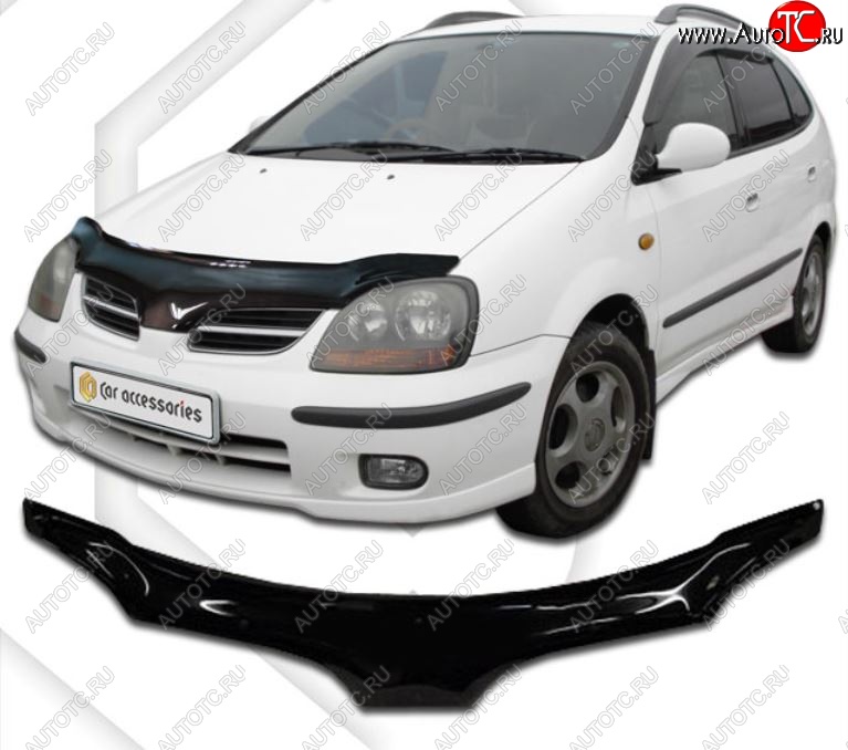 2 199 р. Дефлектор капота CA-Plastiс exclusive  Nissan Tino (1998-2003) V10 доресталийнг (Classic черный, Без надписи)  с доставкой в г. Владивосток