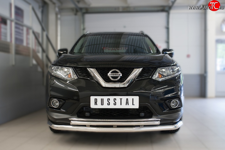 18 399 р. Защита переднего бампера (2 трубыØ63 и 42 мм, нержавейка) SLITKOFF Nissan X-trail 3 T32 дорестайлинг (2013-2018)  с доставкой в г. Владивосток