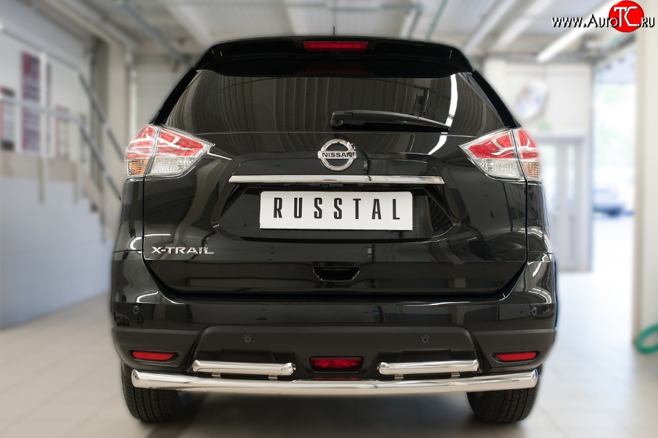 13 649 р. Защита заднего бампера (Ø63 и 42 мм, уголки, нержавейка) SLITKOFF Nissan X-trail 3 T32 рестайлинг (2017-2022)  с доставкой в г. Владивосток