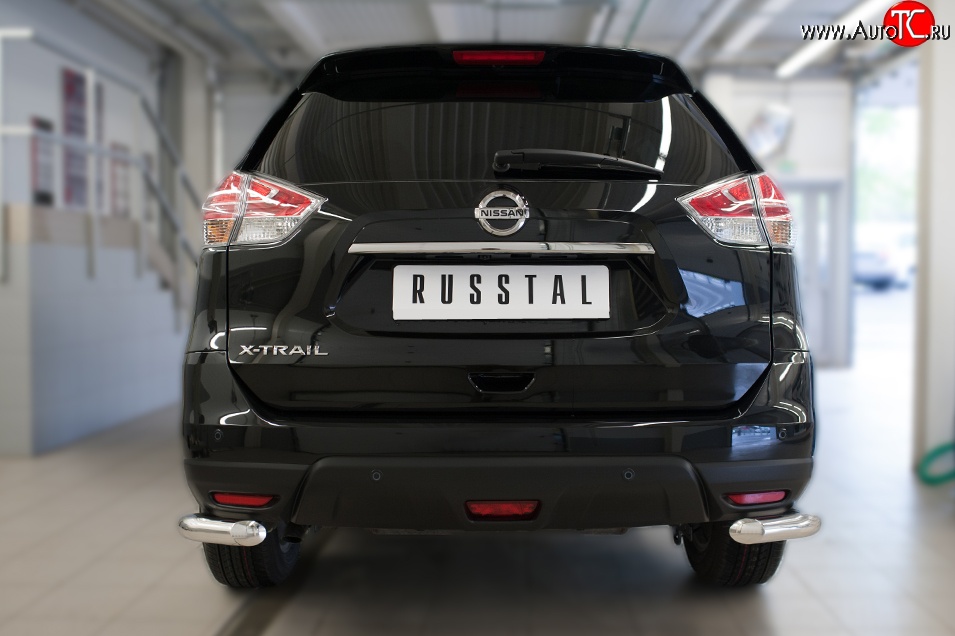 15 599 р. Защита заднего бампера (Ø63 мм уголки, нержавейка) SLITKOFF Nissan X-trail 3 T32 рестайлинг (2017-2022)  с доставкой в г. Владивосток