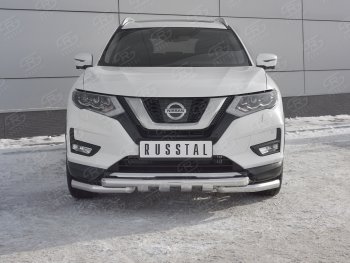 22 599 р. Защита переднего бампера (Ø63 мм с клыками, нержавейка) SLITKOFF  Nissan X-trail  3 T32 (2013-2018) дорестайлинг  с доставкой в г. Владивосток. Увеличить фотографию 1