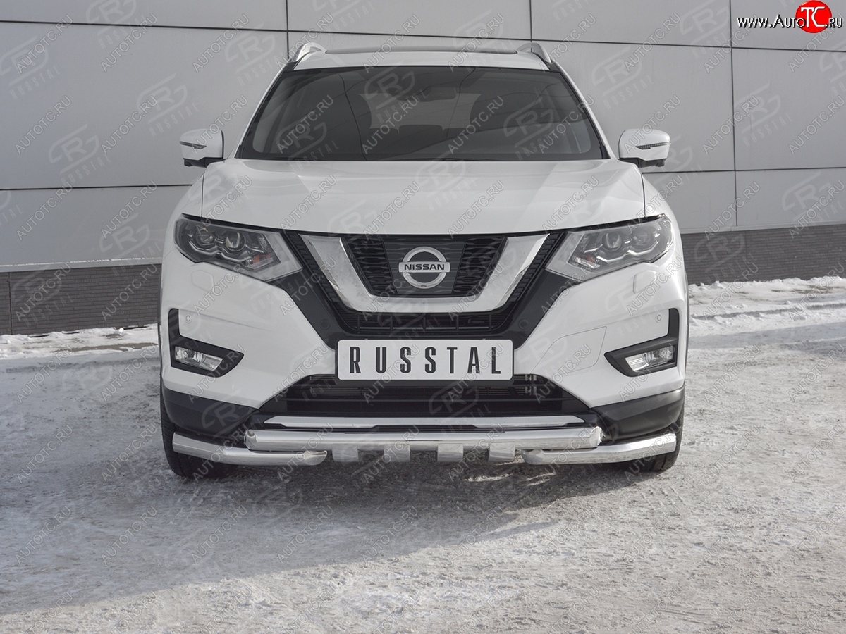 22 599 р. Защита переднего бампера (Ø63 мм с клыками, нержавейка) SLITKOFF  Nissan X-trail  3 T32 (2013-2018) дорестайлинг  с доставкой в г. Владивосток