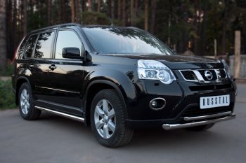 16 899 р. Защита переднего бампера (2 трубы Ø63 и 42 мм, нержавейка) SLITKOFF Nissan X-trail 2 T31 рестайлинг (2010-2015)  с доставкой в г. Владивосток. Увеличить фотографию 2