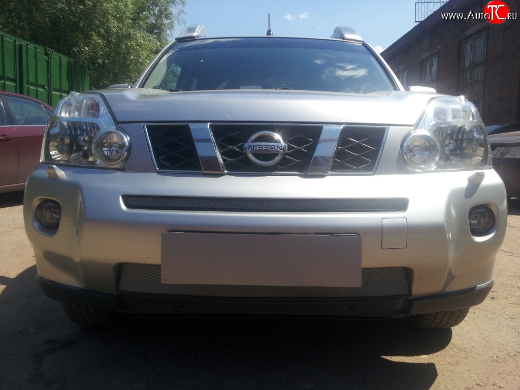 1 539 р. Нижняя сетка на бампер Russtal (хром) Nissan X-trail 2 T31 дорестайлинг (2007-2011)  с доставкой в г. Владивосток