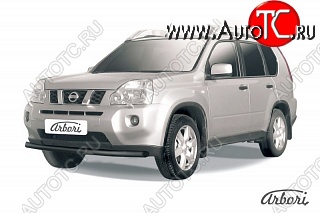 6 119 р. Защита переднего бампера (рестайлинг) Arbori (черная, 1 труба d57 mm).  Nissan X-trail  2 T31 (2007-2011) дорестайлинг  с доставкой в г. Владивосток