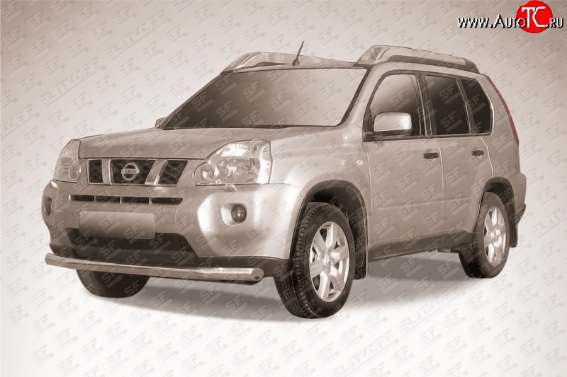 14 999 р. Одинарная защита переднего бампера диаметром 76 мм Slitkoff  Nissan X-trail  2 T31 (2007-2011) дорестайлинг (Цвет: нержавеющая полированная сталь)  с доставкой в г. Владивосток