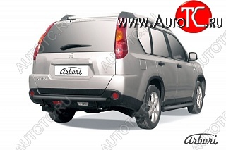 5 399 р. Защита заднего бампера Arbori (черная, 1 труба d57 mm). Nissan X-trail 2 T31 дорестайлинг (2007-2011) (дорестайлинг)  с доставкой в г. Владивосток