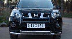 Защита переднего бампера (2 трубыØ76 и 63 мм, нержавейка) SLITKOFF Nissan (Нисан) X-trail (Х-трейл)  2 T31 (2010-2015) 2 T31 рестайлинг