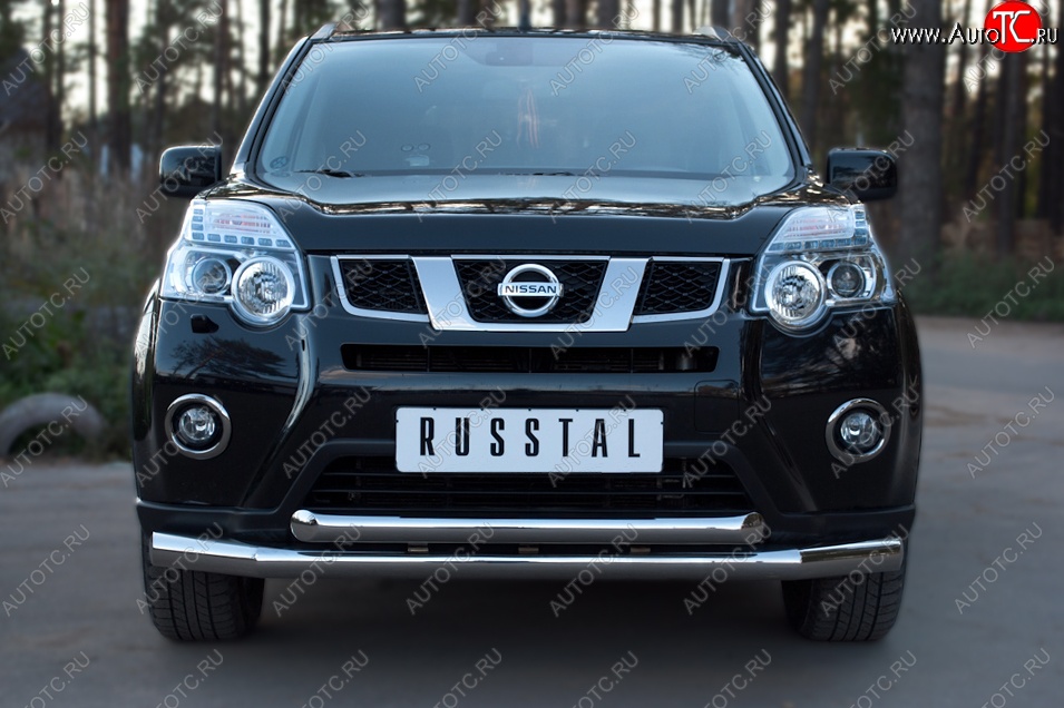 19 999 р. Защита переднего бампера (2 трубыØ76 и 63 мм, нержавейка) SLITKOFF  Nissan X-trail  2 T31 (2010-2015) рестайлинг  с доставкой в г. Владивосток