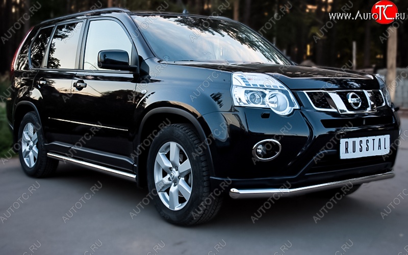 17 849 р. Защита переднего бампера (Ø76 мм, нержавейка) SLITKOFF  Nissan X-trail  2 T31 (2010-2015) рестайлинг  с доставкой в г. Владивосток