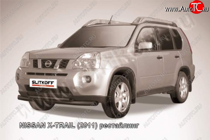 11 299 р. Защита переднего бампер Slitkoff  Nissan X-trail  2 T31 (2010-2015) рестайлинг (Цвет: серебристый)  с доставкой в г. Владивосток