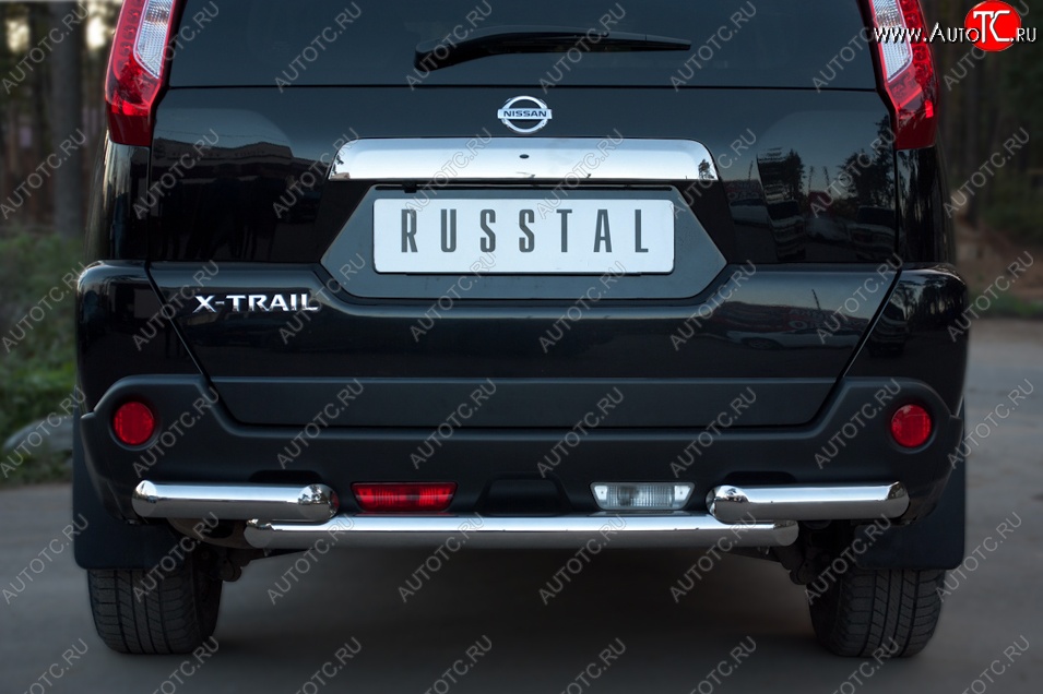 18 649 р. Защита заднего бампера (2 трубы Ø63, нержавейка) SLITKOFF Nissan X-trail 2 T31 рестайлинг (2010-2015)  с доставкой в г. Владивосток